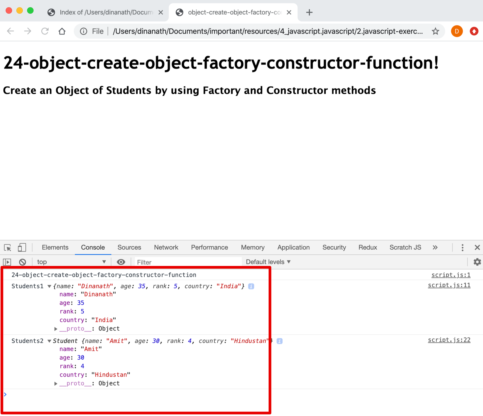 Javascript Object Create Object Factory Constructor Function