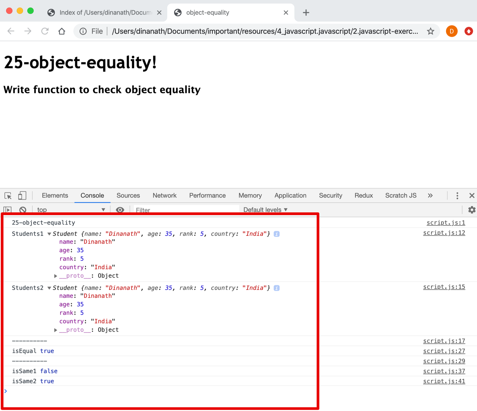 Javascript Check Object Equality